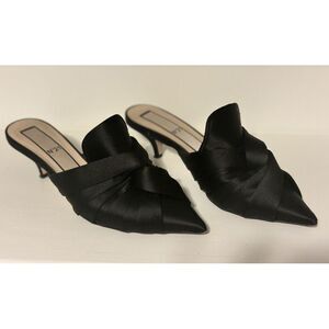 N°21 Black Satin Twisted Bow Kitten Heels Sz. 37.5 / 7 Made in Italy